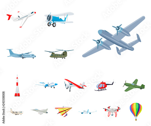 Isolated object of plane and transport sign. Collection of plane and sky vector icon for stock.