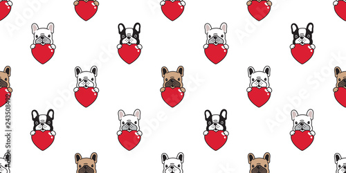 dog seamless pattern vector heart valentine french bulldog hug cartoon scarf isolated tile background repeat wallpaper illustration