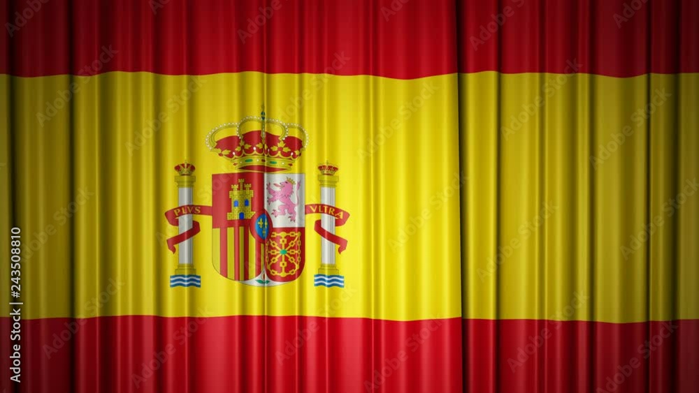 Spain flag. 3d animation of opening and closing curtains with flag. 4k animation with chroma key Spain flag. 3d animation of opening and closing curtains with flag. 4k animation with chroma key