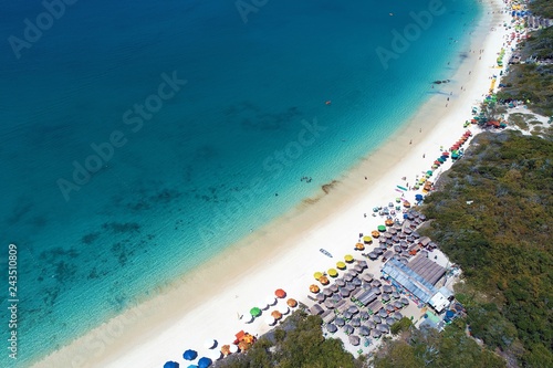 Arraial do Cabo, Brazil: Aerial view of a paradise sea with crystal water. Fantastic landscape. Great beach view. Brazillian Caribbean. photo