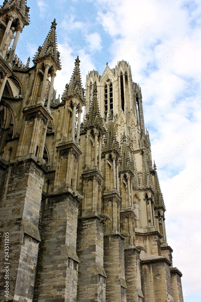 Reims, France. The Cathedral of Our Lady (Cathedrale Notre Dame), a major High Gothic building and landmark in the French city of Reims