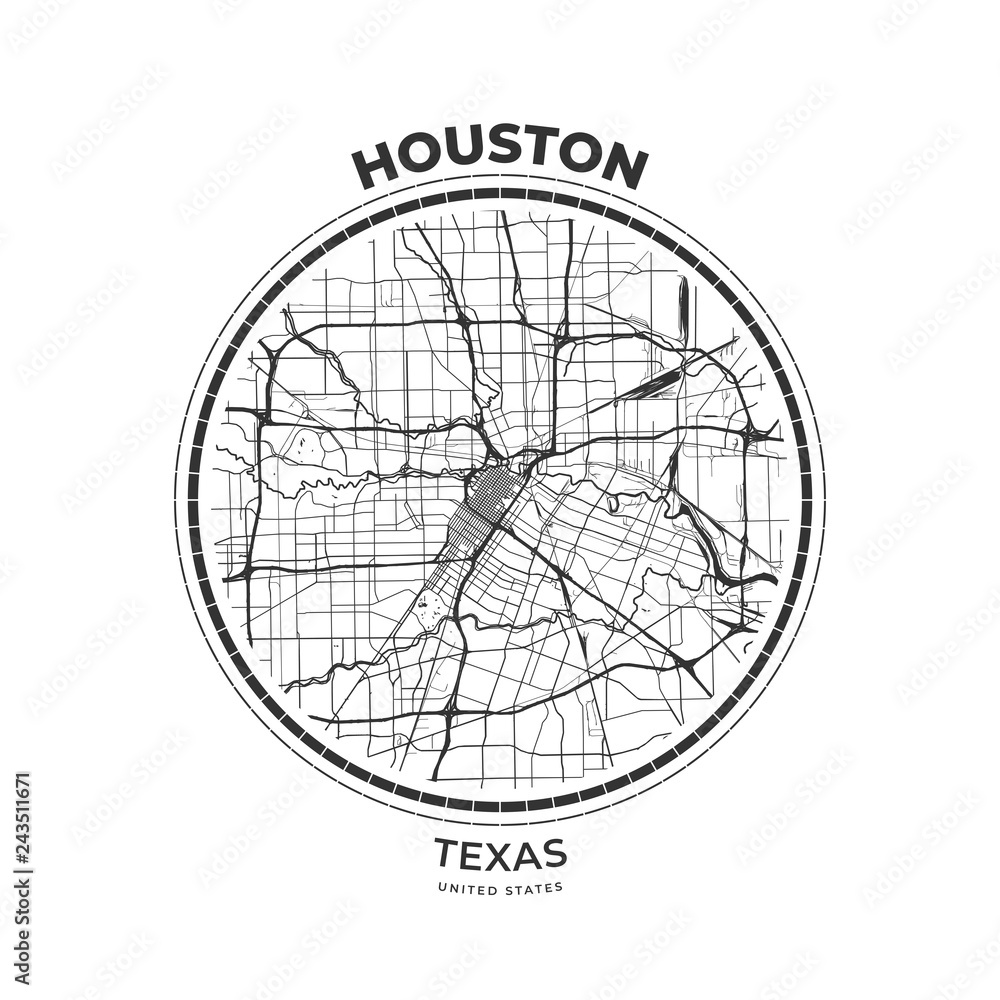 T-shirt map badge of Houston, Texas T-shirt map badge of Houston, Texas