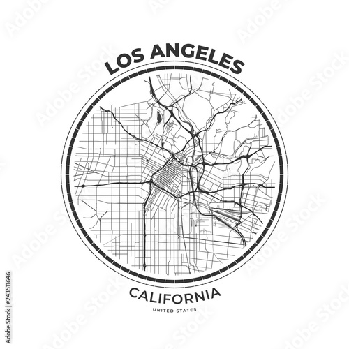 T-shirt map badge of Los Angeles, California