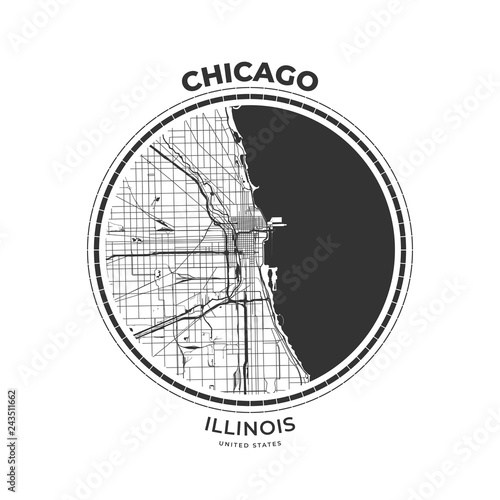 T-shirt map badge of Chicago, Illinois