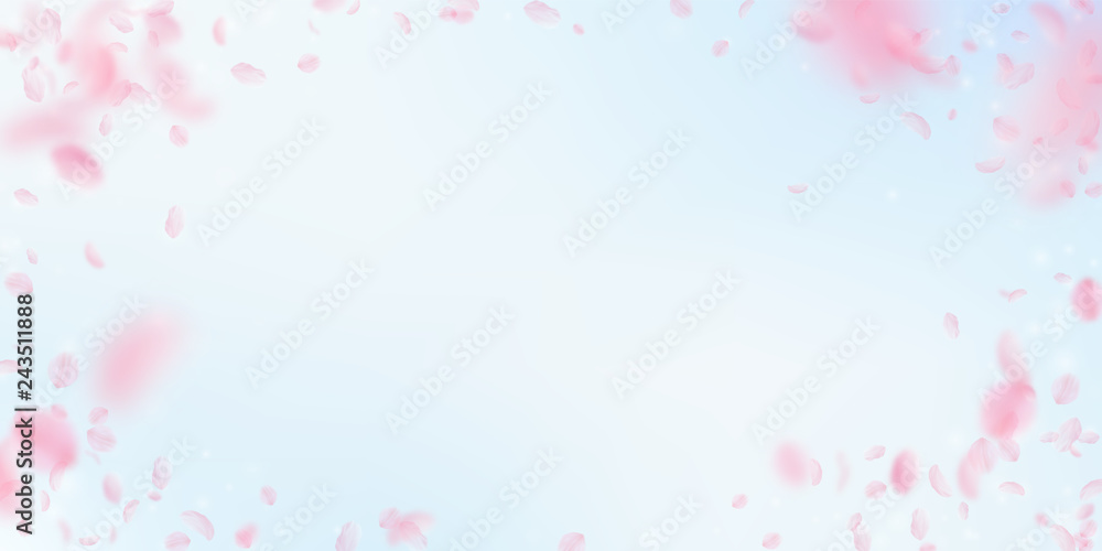 Sakura petals falling down. Romantic pink flowers Sakura petals falling down. Romantic pink flowers