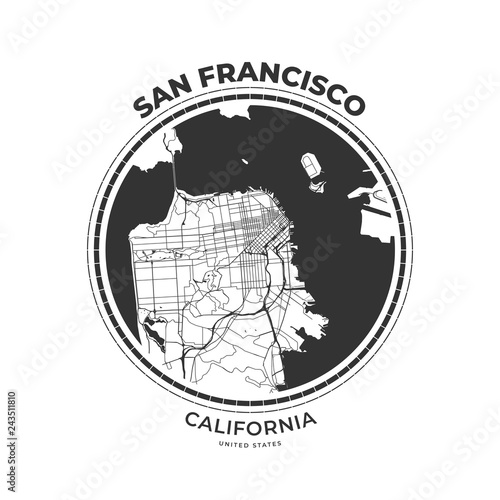 T-shirt map badge of San Francisco, California photo