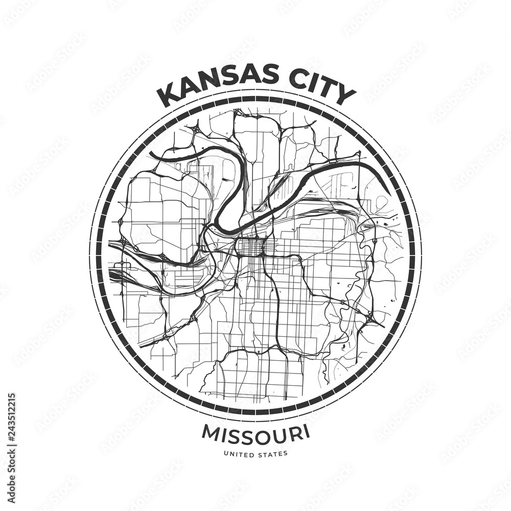 T-shirt map badge of Kansas City, Missouri