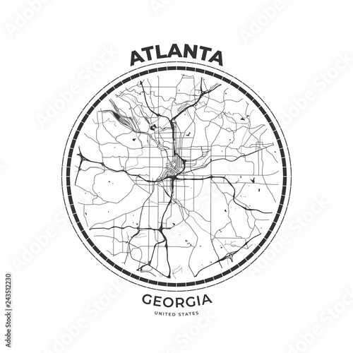 T-shirt map badge of Atlanta, Georgia