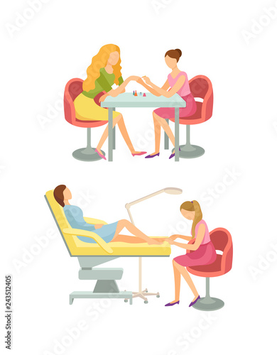 Spa Salon Manicure and Pedicure Procedures Vector