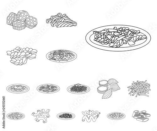 Vector illustration of pasta and carbohydrate icon. Set of pasta and macaroni stock symbol for web.