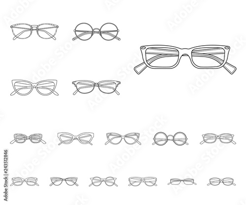 Vector design of glasses and frame symbol. Set of glasses and accessory stock symbol for web.