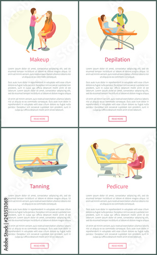 Makeup Visagiste and Tanning Posters Set Vector