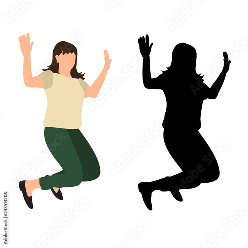 isolated silhouettes of girl rejoices