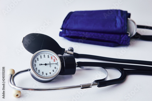 Mechanical tonometer on a white background, close-up