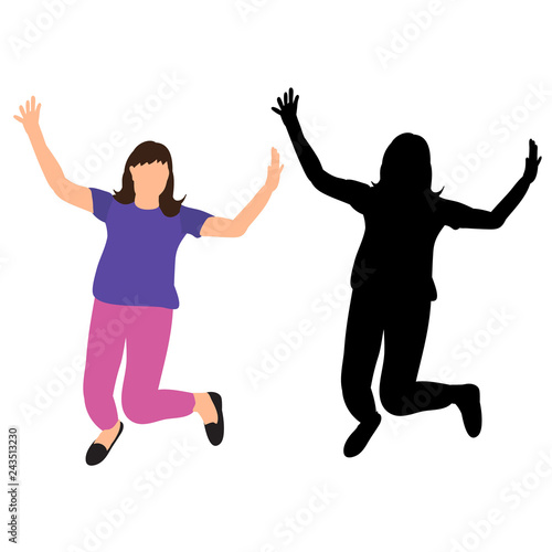 silhouettes of girls jumping, flat style