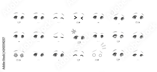 Black and white emotions eyes of anime manga girls