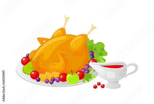 Bird Poultry Cooked Meal on Thanksgiving Vector