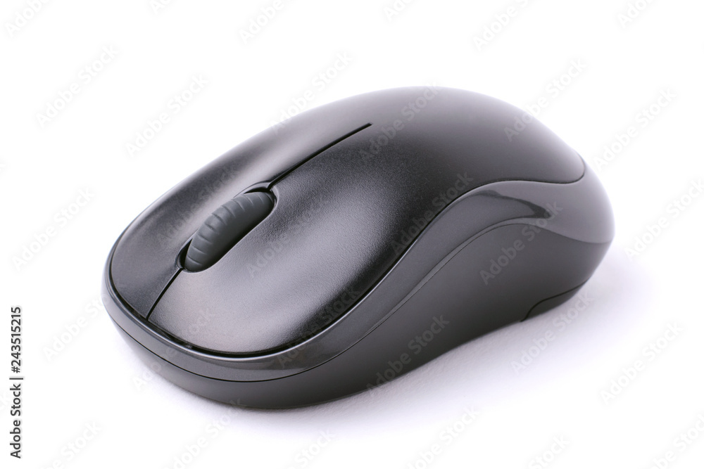 Black wireless computer mouse isolated on a white background Black wireless computer mouse isolated on a white background