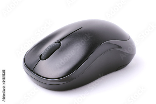 Black wireless computer mouse isolated on a white background