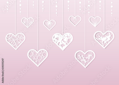 Paper cut White lacy heart . Valentine s day background