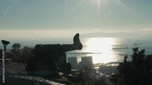 Gun seaview and defences at Europa Point which is the most southerly point of the Rock of Gibraltar, watches over the Straits of Gibraltar