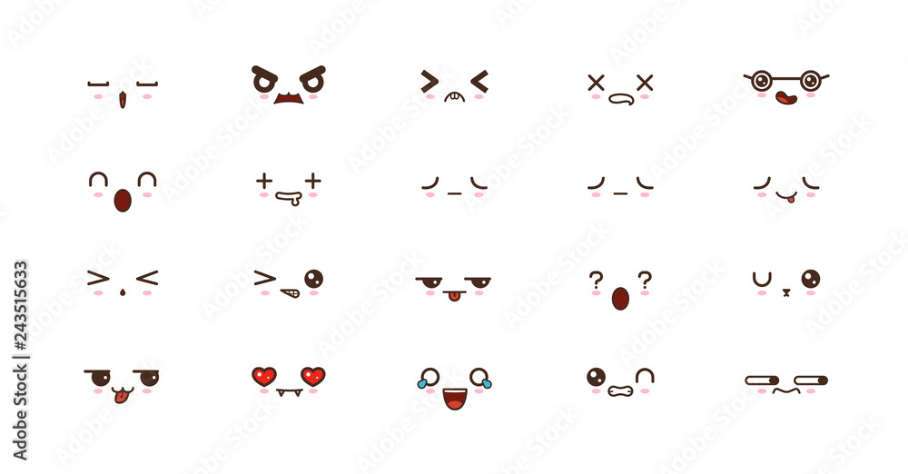 Obraz premium Kawaii smile emoticons. Japanese emoji
