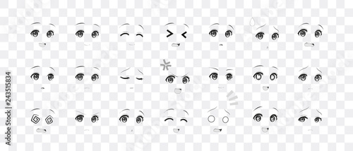 Black and white emotions eyes of anime manga girls
