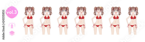 Set sprites emotions anime manga girls in bikini
