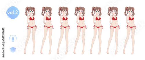 Set sprites emotions anime manga girls in bikini