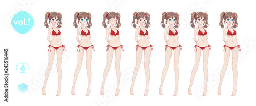 Set sprites emotions anime manga girls in bikini