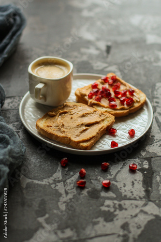 sandwich pomegranate, peanut butter (sweet snack). Top Food background