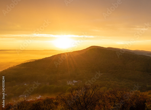 Sunset over village Steinbergen in Germany