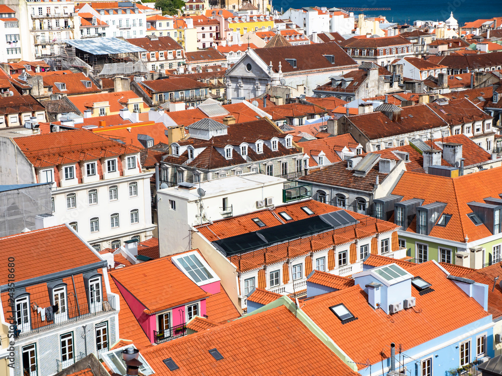 View over the city and the old houses, Baixa, Lisbon, Portugal