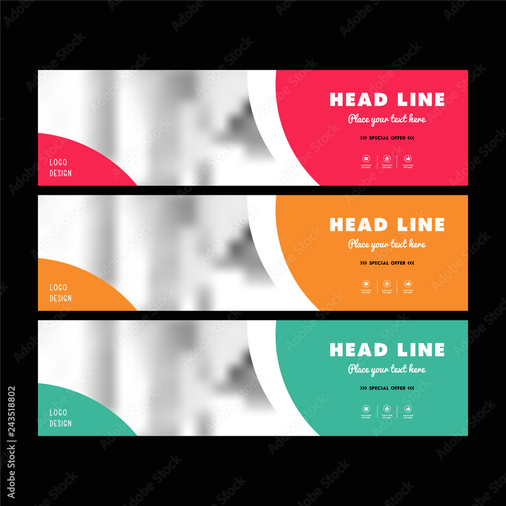 Fototapeta premium Vector Web Banners Templates. Horizontal web banner set. Flat design concept. Headers vector illustration - Vector