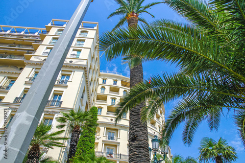 View on the historic architecture in Monte Carlo, Monaco on a sunny day.