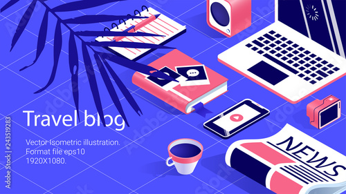 illustration work tabel, Travel bloger, banners set
