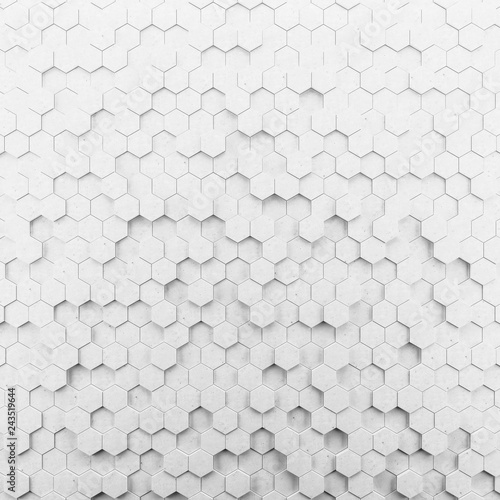 Fototapeta Naklejka Na Ścianę i Meble -  Abstract hexagonal background. Grunge Polygonal Hex geometry white surface . Futuristic technology texture concept. 3d Rendering..