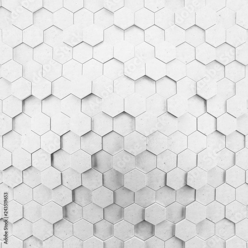 Fototapeta Naklejka Na Ścianę i Meble -  Abstract wave form hexagonal background. Grunge Polygonal Hex geometry white surface . Futuristic technology texture concept. 3d Rendering.