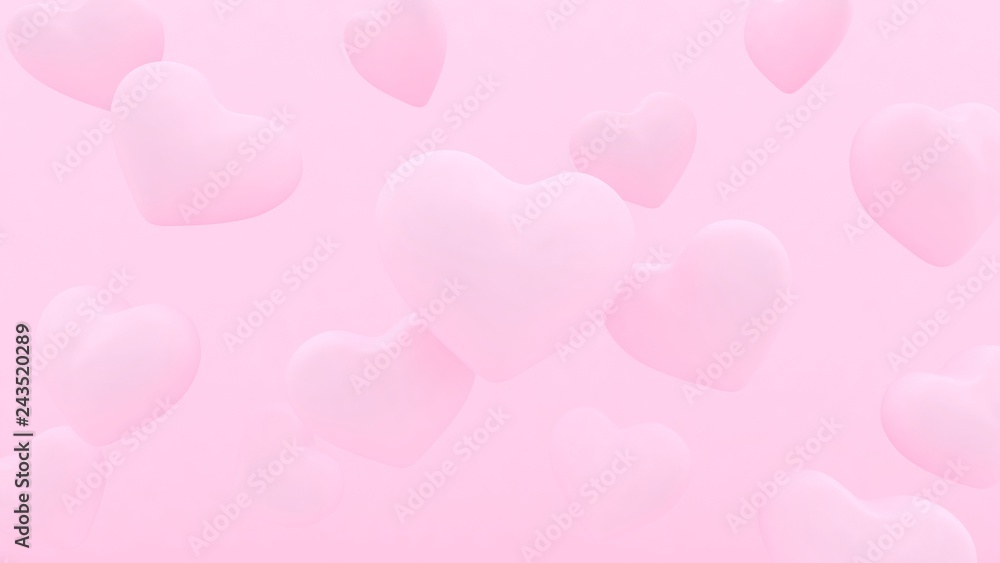 3d hearts background. Valentines day. Love wallpaper. Wedding. Engagement. Datting. Romantic poster. Passion. Pastel pink.