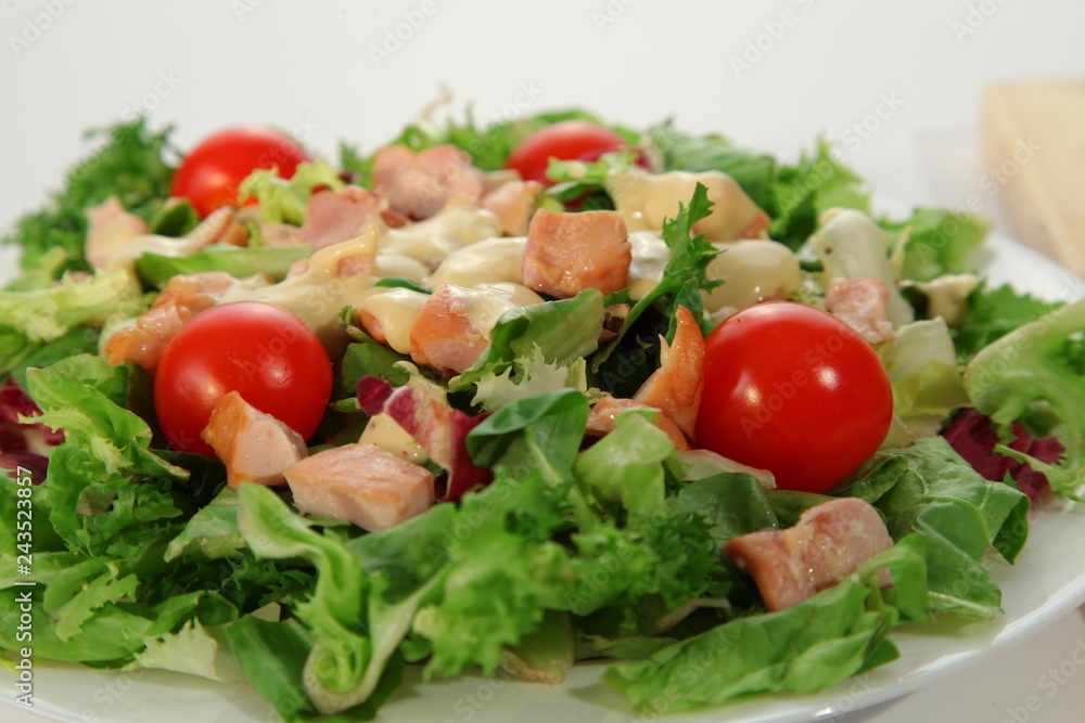 fresh salad with tomatoes smoked chicken and cheese fresh salad with tomatoes smoked chicken and cheese