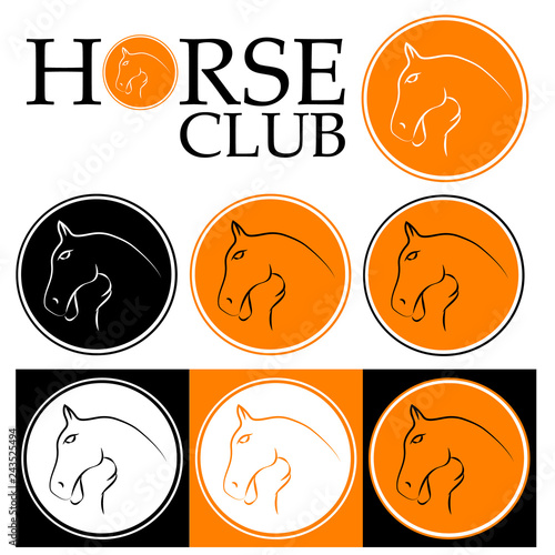 Set of horse club labels. Horse face logo emblem template mascot symbol for business, shirt design or horce club. photo