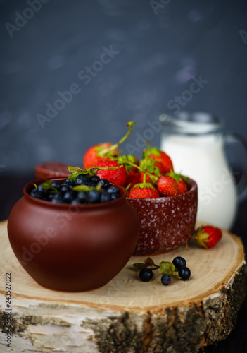 Blueberries and strawberries harvesting dessert