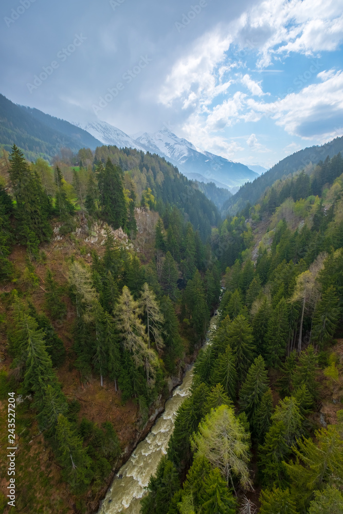 Aerial view of mountain river