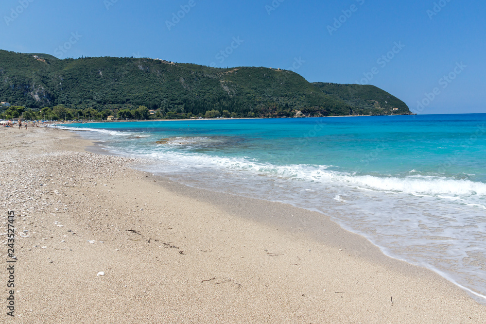 Seascape with Agios Ioanis beach with blue waters, Lefkada, Ionian Islands, Greece