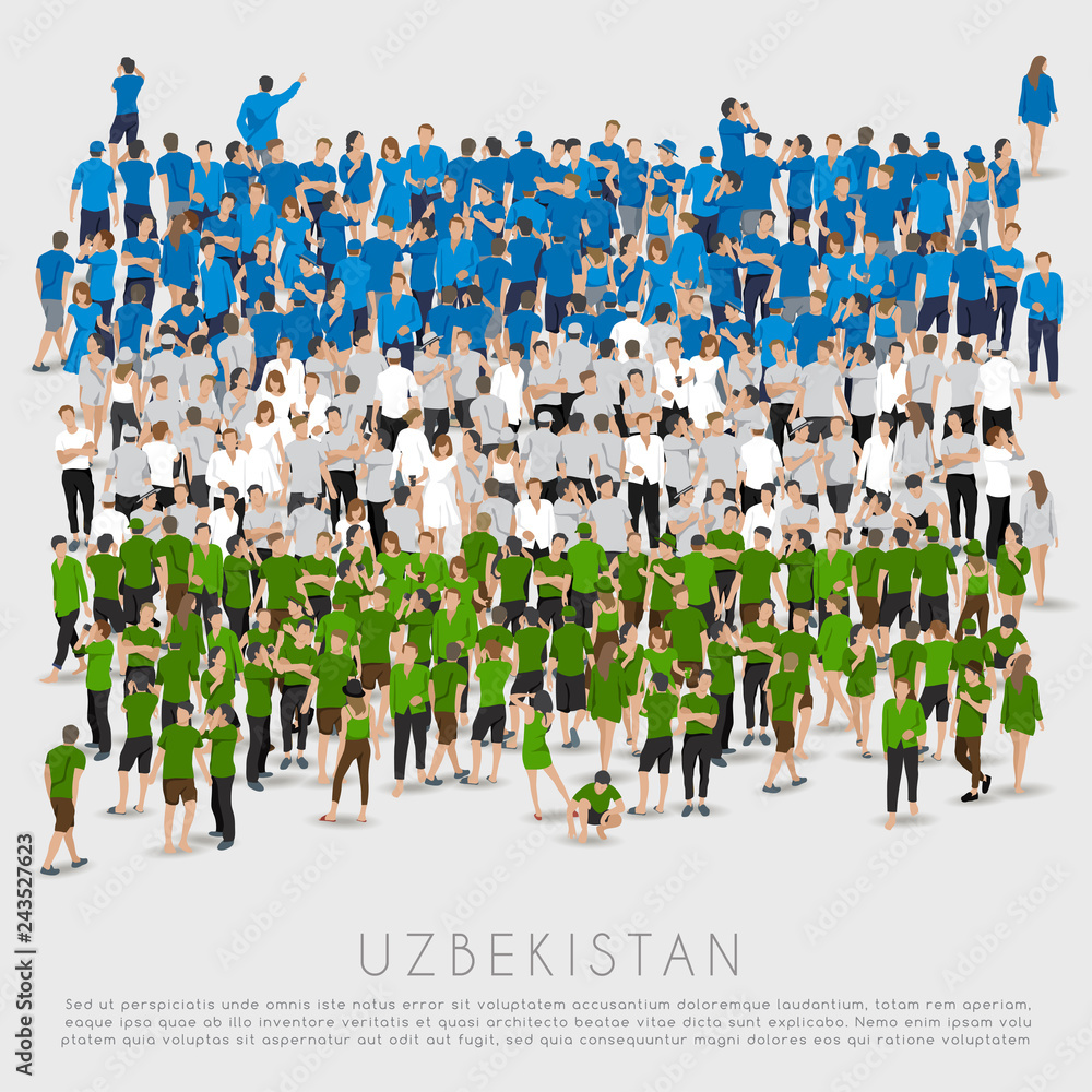 Naklejka premium Crowd of people in shape of Uzbekistan flag : Vector Illustration
