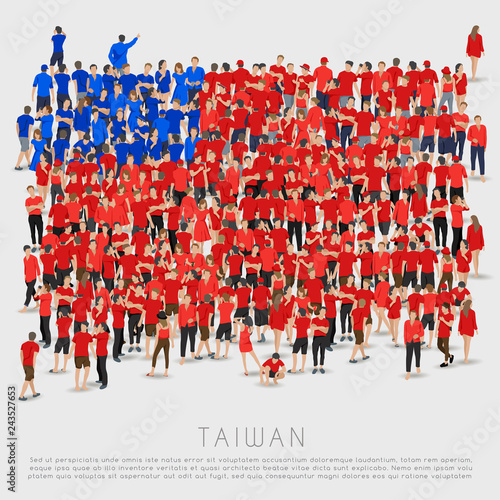 Crowd of people in shape of Taiwan flag : Vector Illustration