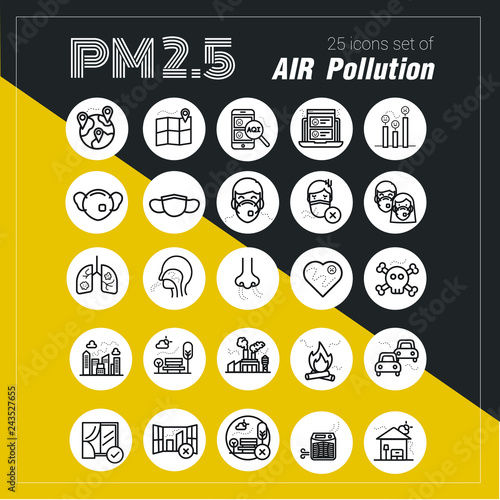 Set of air pollution PM 2.5 (25 icons)