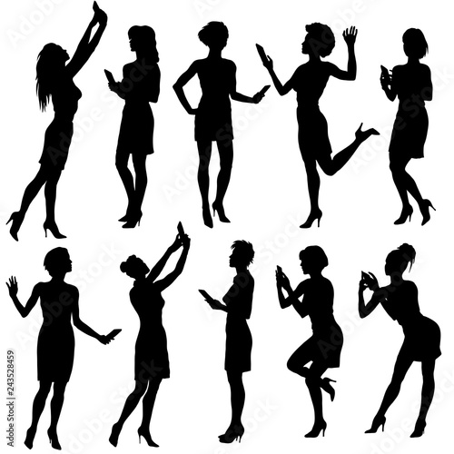 Vector set of woman silhouettes.