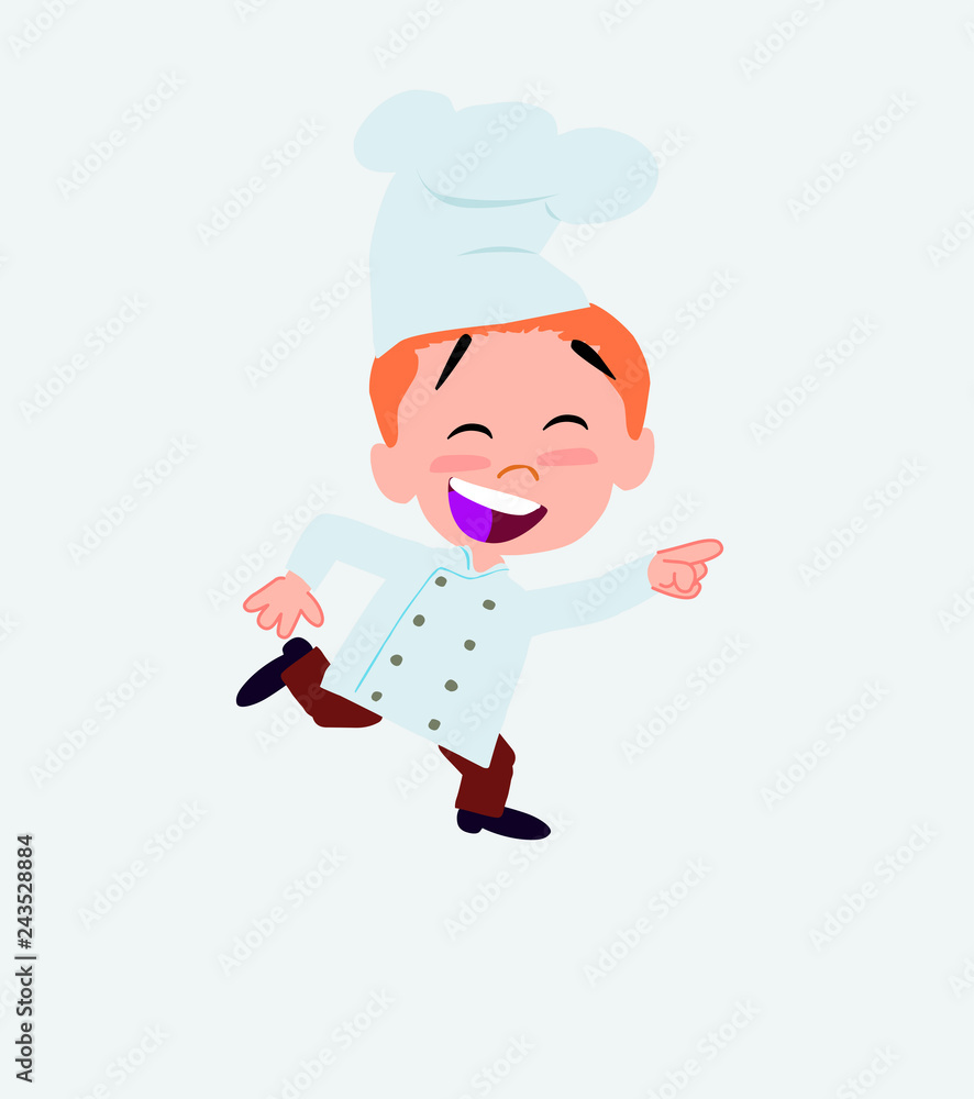 Chef running smiling.