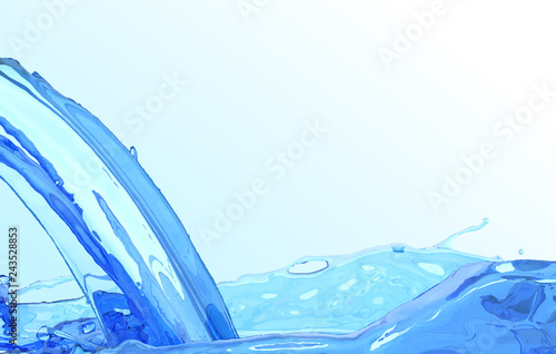 Realistic water stream. Clean wave water surface background. Blue liquid flow and splash. Vector illustration element